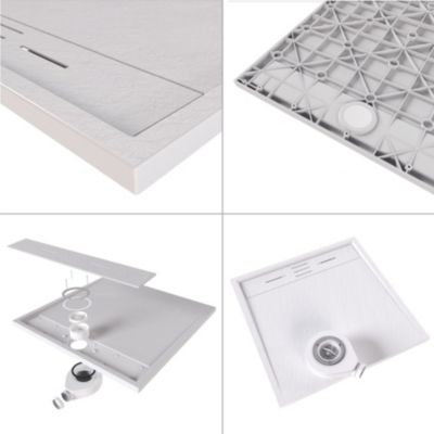 Receveur de douche HIEMAL 80 x 80 cm résine Blanc aspect ardoise + bonde incluse - Saniverre