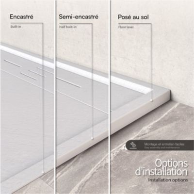 Receveur de douche HIEMAL 80 x 80 cm résine Blanc aspect ardoise + bonde incluse - Saniverre