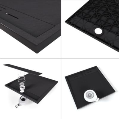Receveur de douche HIEMAL 90 x 160 cm résine Noir aspect ardoise + bonde incluse - Saniverre