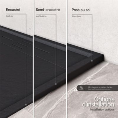 Receveur de douche HIEMAL 90 x 160 cm résine Noir aspect ardoise + bonde incluse - Saniverre