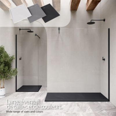 Receveur de douche HIEMAL 90 x 160 cm résine Noir aspect ardoise + bonde incluse - Saniverre