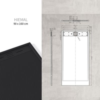 Receveur de douche HIEMAL 90 x 160 cm résine Noir aspect ardoise + bonde incluse - Saniverre