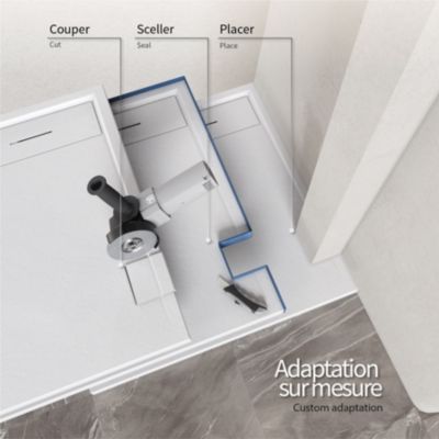 Receveur de douche HIEMAL 90 x 90 cm résine Blanc aspect ardoise + bonde incluse - Saniverre