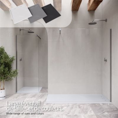 Receveur de douche HIEMAL 90 x 90 cm résine Blanc aspect ardoise + bonde incluse - Saniverre