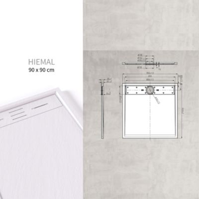 Receveur de douche HIEMAL 90 x 90 cm résine Blanc aspect ardoise + bonde incluse - Saniverre