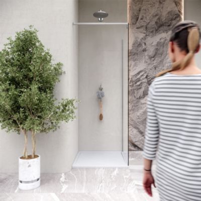 Receveur de douche HIEMAL 90 x 90 cm résine Blanc aspect ardoise + bonde incluse - Saniverre