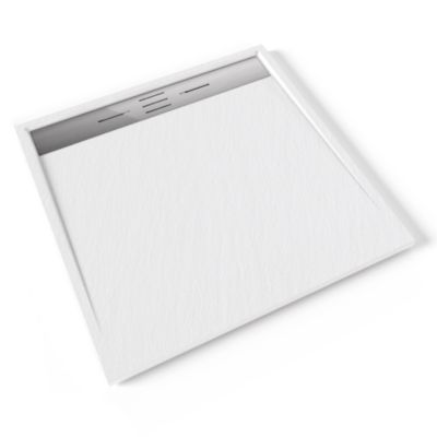 Receveur de douche HIEMAL INOX 100 x 100 cm résine Blanc aspect ardoise + bonde inox incluse - Saniverre