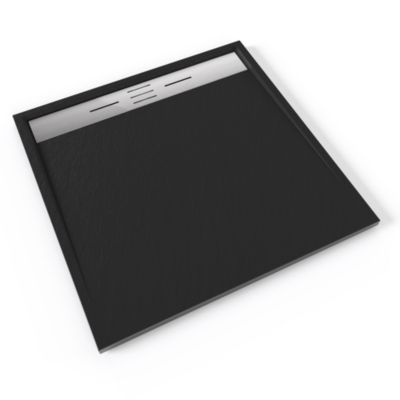 Receveur de douche HIEMAL INOX 100 x 100 cm résine Noir aspect ardoise + bonde inox incluse - Saniverre