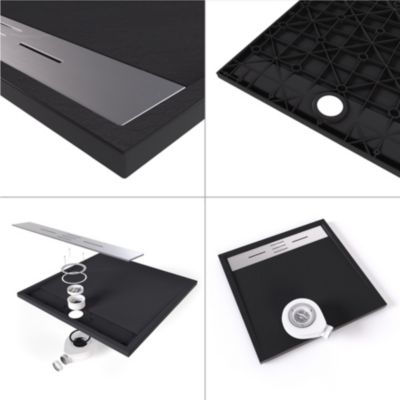 Receveur de douche HIEMAL INOX 100 x 100 cm résine Noir aspect ardoise + bonde inox incluse - Saniverre
