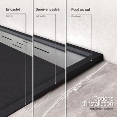 Receveur de douche HIEMAL INOX 100 x 100 cm résine Noir aspect ardoise + bonde inox incluse - Saniverre