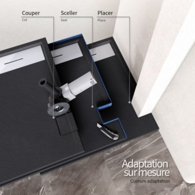 Receveur de douche HIEMAL INOX 100 x 100 cm résine Noir aspect ardoise + bonde inox incluse - Saniverre