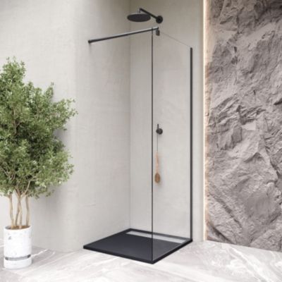 Receveur de douche HIEMAL INOX 100 x 100 cm résine Noir aspect ardoise + bonde inox incluse - Saniverre