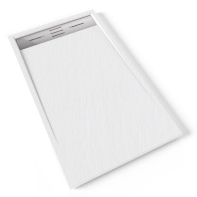 Receveur de douche HIEMAL INOX 70 x 120 cm résine Blanc aspect ardoise + bonde inox incluse - Saniverre