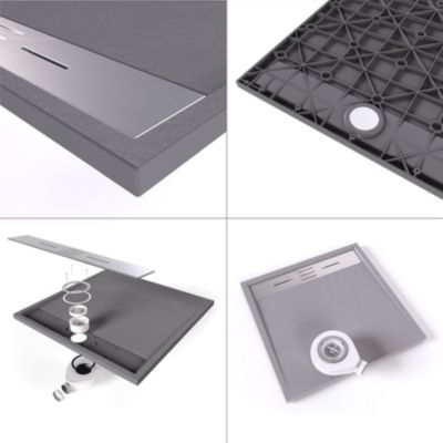 Receveur de douche HIEMAL INOX 70 x 180 cm résine Gris aspect ardoise + bonde inox incluse - Saniverre