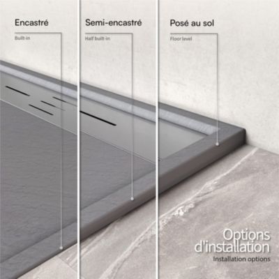 Receveur de douche HIEMAL INOX 70 x 180 cm résine Gris aspect ardoise + bonde inox incluse - Saniverre