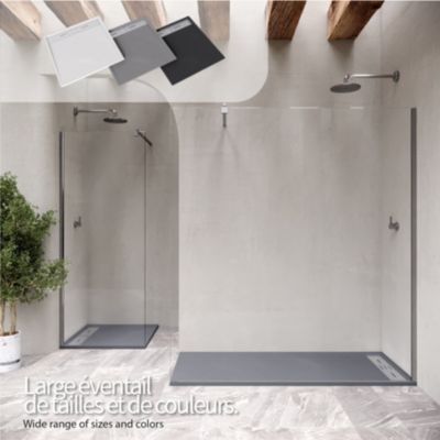 Receveur de douche HIEMAL INOX 70 x 180 cm résine Gris aspect ardoise + bonde inox incluse - Saniverre