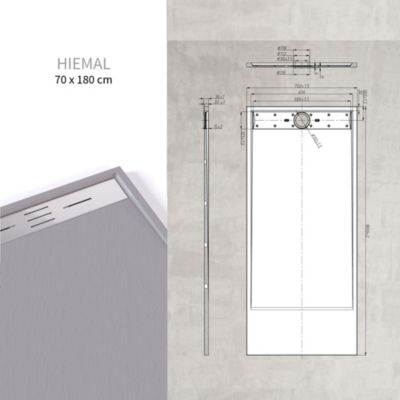 Receveur de douche HIEMAL INOX 70 x 180 cm résine Gris aspect ardoise + bonde inox incluse - Saniverre