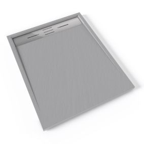 Receveur de douche HIEMAL INOX 80 x 100 cm résine Gris aspect ardoise + bonde inox incluse - Saniverre