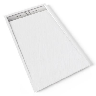 Receveur de douche HIEMAL INOX 80 x 140 cm résine Blanc aspect ardoise + bonde inox incluse - Saniverre