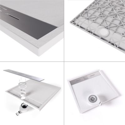 Receveur de douche HIEMAL INOX 90 x 120 cm résine Blanc aspect ardoise + bonde inox incluse - Saniverre