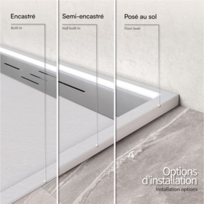 Receveur de douche HIEMAL INOX 90 x 120 cm résine Blanc aspect ardoise + bonde inox incluse - Saniverre