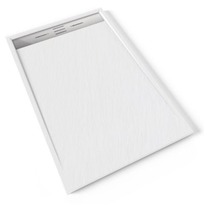 Receveur de douche HIEMAL INOX 90 x 140 cm résine Blanc aspect ardoise + bonde inox incluse - Saniverre