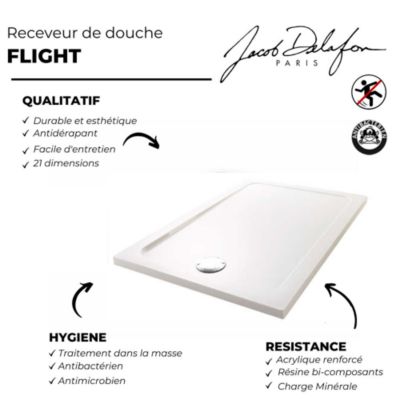 Receveur de douche JACOB DELAFON Flight rectangle extra plat antidérapant 100 x 80 cm