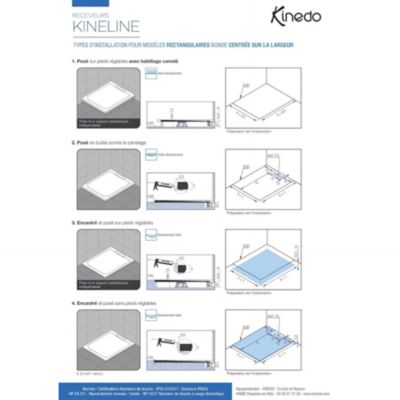 Receveur de douche Kinedo Kineline épaisseur 11cm 1,40mx80 blanc texture granit évacuation caniveau
