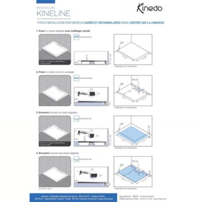 Receveur de douche Kinedo Kineline épaisseur 11cm 1,40mx80 blanc texture granit évacuation caniveau