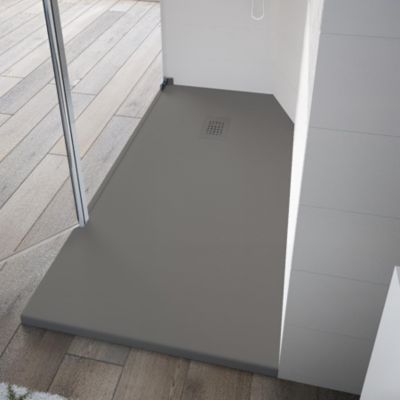 Receveur de douche Kinedo Kinesurf découpable 140X90 taupe mat grainé avec grille assortie et bonde extra-plate