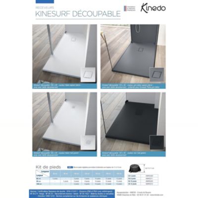 Receveur de douche Kinedo Kinesurf découpable 180X100 taupe mat grainé avec grille assortie et bonde extra-plate