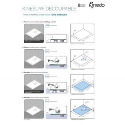 Receveur de douche Kinedo Kinesurf découpable 180X100 taupe mat grainé avec grille assortie et bonde extra-plate