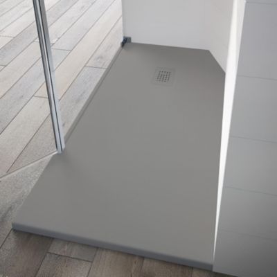 Receveur de douche Kinedo Kinesurf découpable 80X80 gris béton mat grainé avec grille assortie et bonde extra-plate