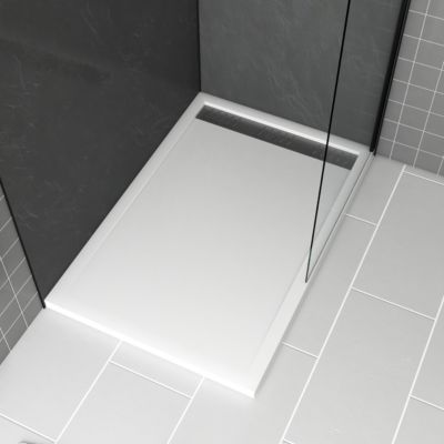 RECEVEUR DE DOUCHE A POSER EXTRA-PLAT EN ACRYLIQUE BLANC RECTANGLE