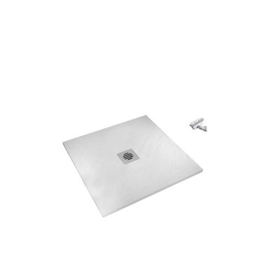 Receveur de douche L.80 x l.80cm blanc carré - En résine - Grille en inox - Bac à douche 80x80x3cm - Extra plat