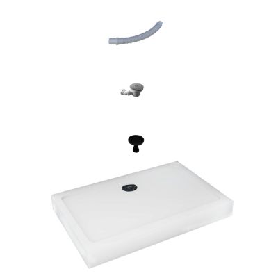 Receveur De Douche L.90 x l.80cm Blanc Extra Plat Rectangulaire Avec Le Kit De Plinthe Et Pieds Et Bonde De Douche
