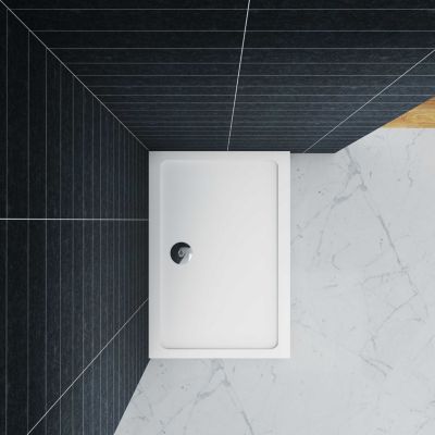Receveur De Douche L.90 x l.80cm Blanc Extra Plat Rectangulaire Avec Le Kit De Plinthe Et Pieds Et Bonde De Douche
