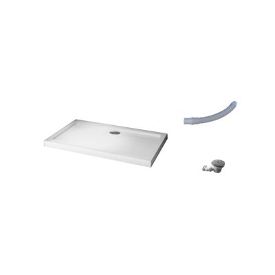 Receveur de douche à l'italienne H.3cm - Rectangulaire - 150x70cm - Blanc et extra plat - Résine - Bonde et tuyau flexible inclus