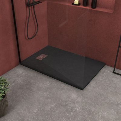Receveur De Douche 80x80 Cm Noir Effet Fibre De Carbone - Pierre Fine 35 Mm Avec Déchets - Neuf