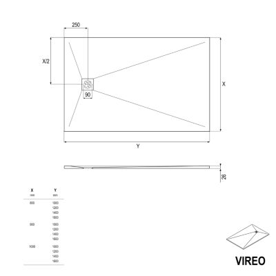 Receveur de douche plat, Bac à douche en fonte minérale VIREO - effet pierre blanc mat - 90x100x2,4cm
