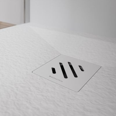 Receveur de douche plat, Bac à douche en fonte minérale VIREO - effet pierre blanc mat - 90x160x2,4cm