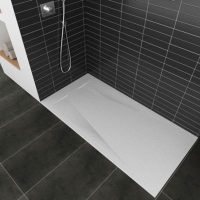 Receveur de douche POLAR blanc extra-plat effet pierre 80 x 120 cm + bonde