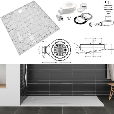 Receveur de douche POLAR blanc extra-plat effet pierre 80 x 120 cm + bonde