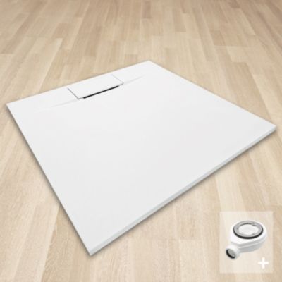 Receveur de douche POLAR blanc extra-plat effet pierre 80 x 80 cm + bonde