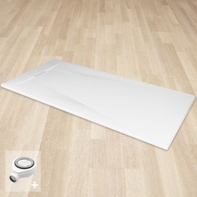 Receveur de douche POLAR blanc extra-plat effet pierre 90 x 160 cm + bonde