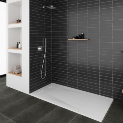 Receveur de douche POLAR blanc extra-plat effet pierre 90 x 160 cm + bonde