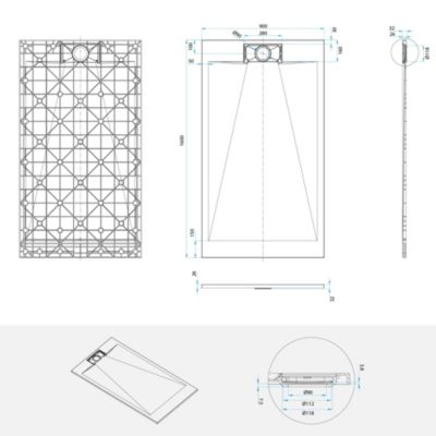 Receveur de douche POLAR blanc extra-plat effet pierre 90 x 160 cm + bonde