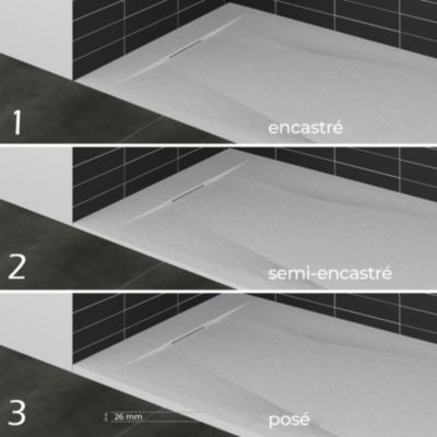 Receveur de douche POLAR blanc extra-plat effet pierre 90 x 160 cm + bonde