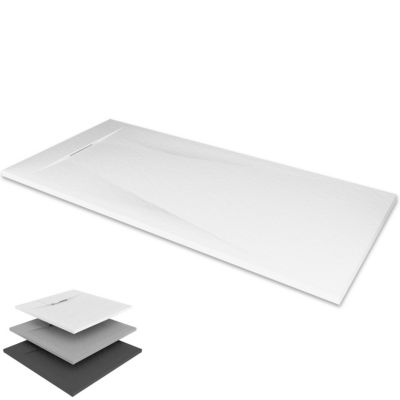 Receveur de douche POLAR blanc extra-plat effet pierre 90 x 160 cm + bonde
