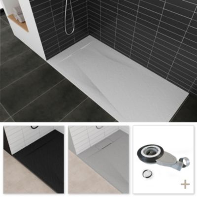 Receveur de douche POLAR blanc extra-plat effet pierre 90 x 160 cm + bonde
